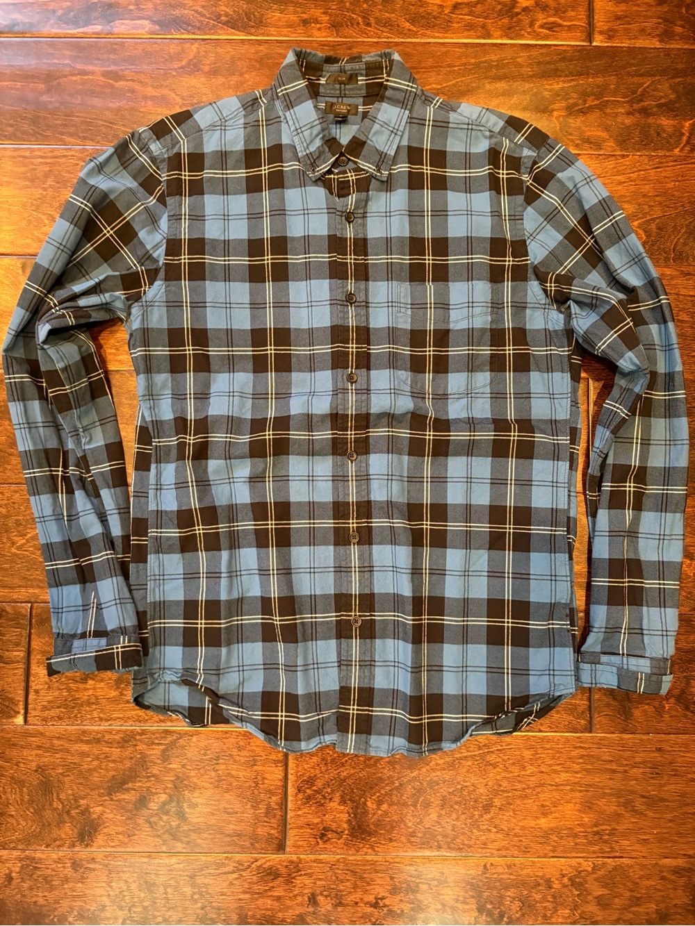 J. Crew Light Blue and Black Plaid Button-Down Shirt